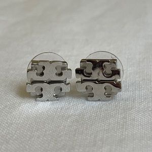 Tory Burch Silver Logo Stud Earrings